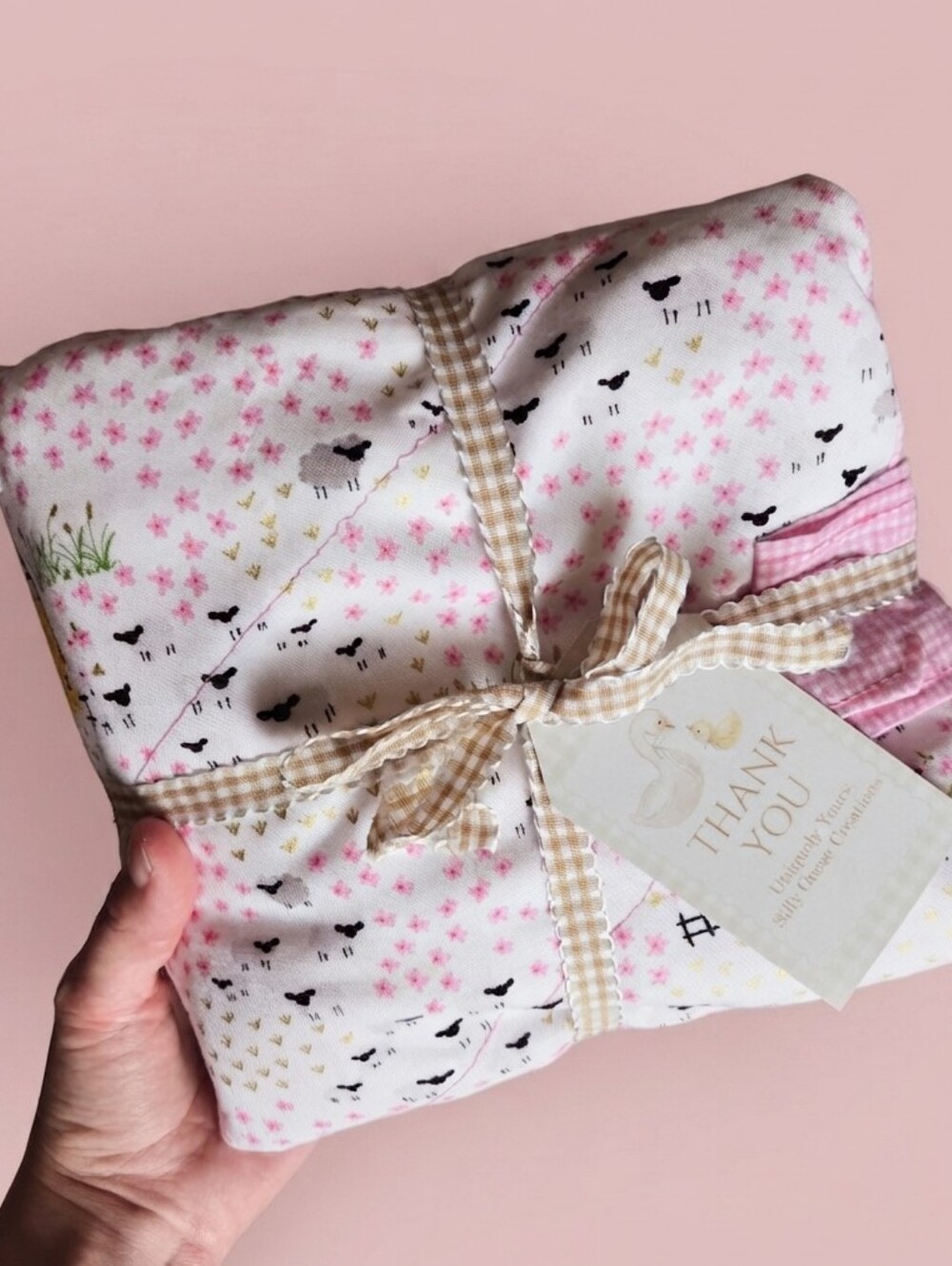 Portable Change Mat All In One Girls Pink Gingham Sheep
